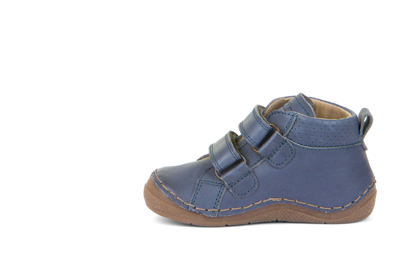 A boys boot by Froddo, style Paix Velcro G2130268-1 in Denim with double velcro fastening. Left side view.