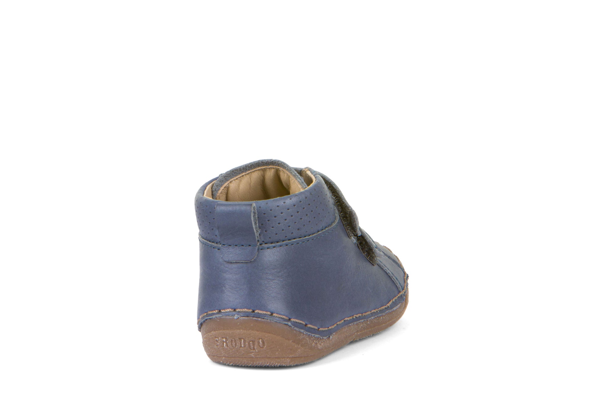 A boys boot by Froddo, style Paix Velcro G2130268-1 in Denim with double velcro fastening. Back view.
