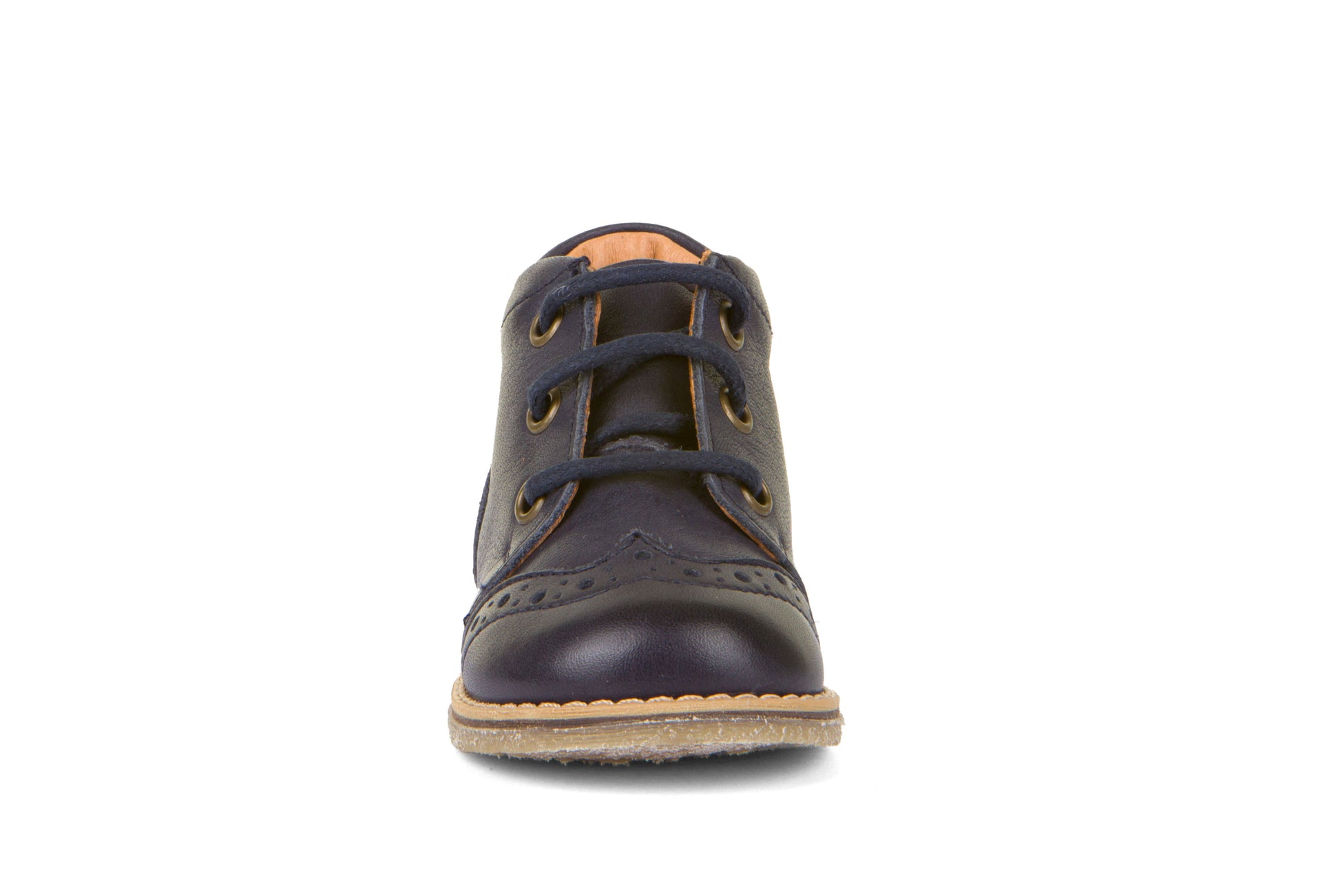 A boys boot by Froddo, style Coper G2130276-2 in Navy with lace-up fastening. Front view.