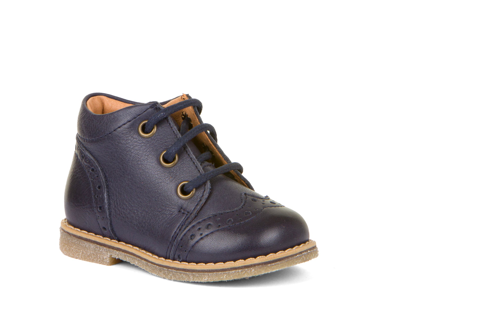 A boys boot by Froddo, style Coper G2130276-2 in Navy with lace-up fastening. Right front side view.