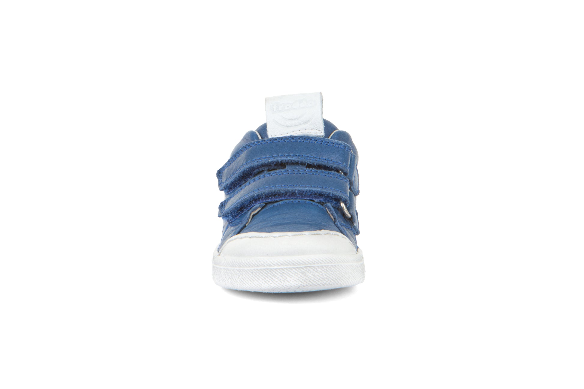 A boys casual shoe by Froddo, style G2130290-1 Rosario, in blue with white trim, velcro fastening. Front view.
