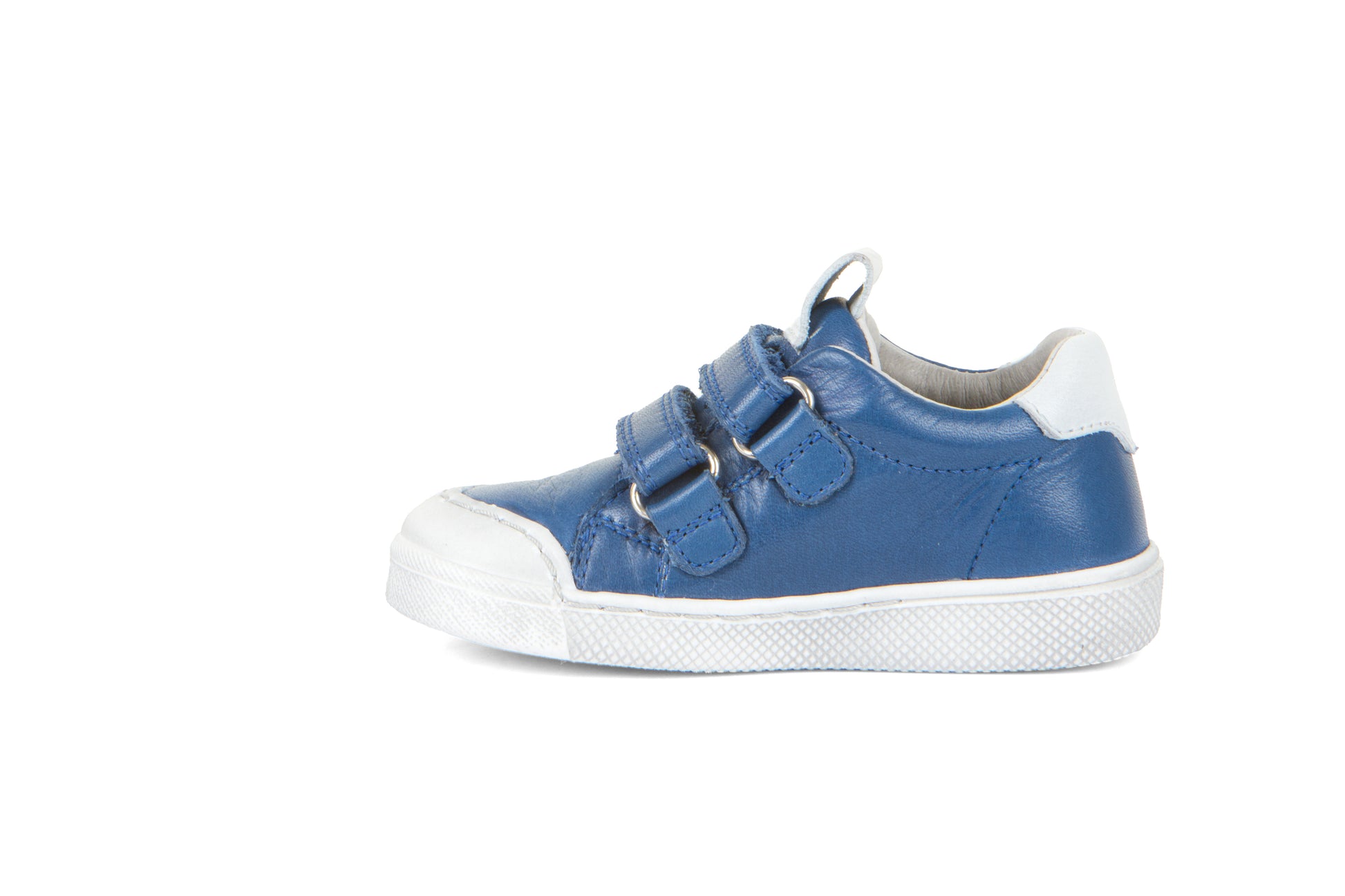 A boys casual shoe by Froddo, style G2130290-1 Rosario, in blue with white trim, velcro fastening. Inside view.