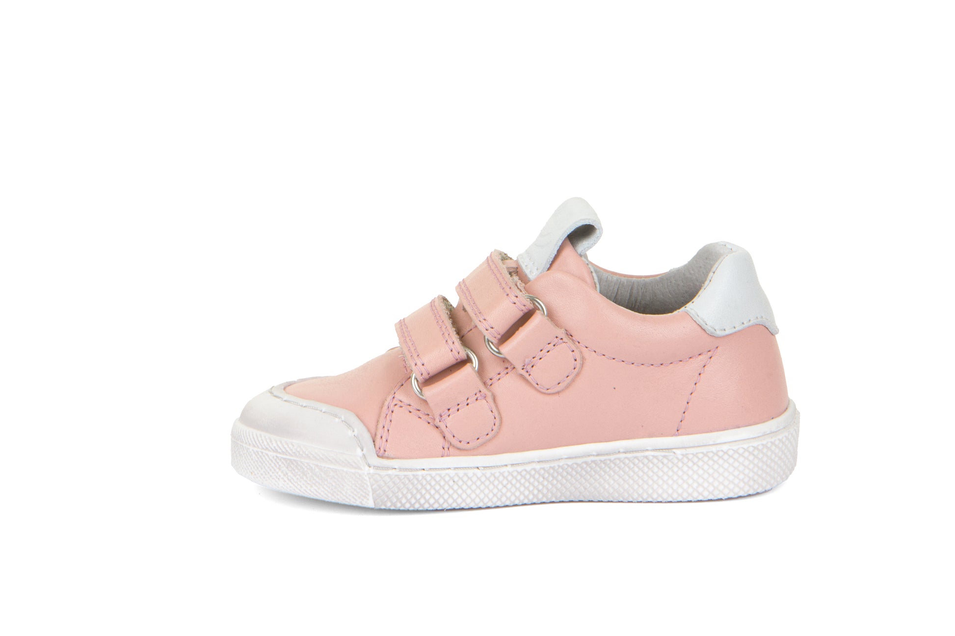 A girls casual shoe by Froddo, style G2130290-4 Rosario, in pink with white trim, velcro fastening. Right inside view.