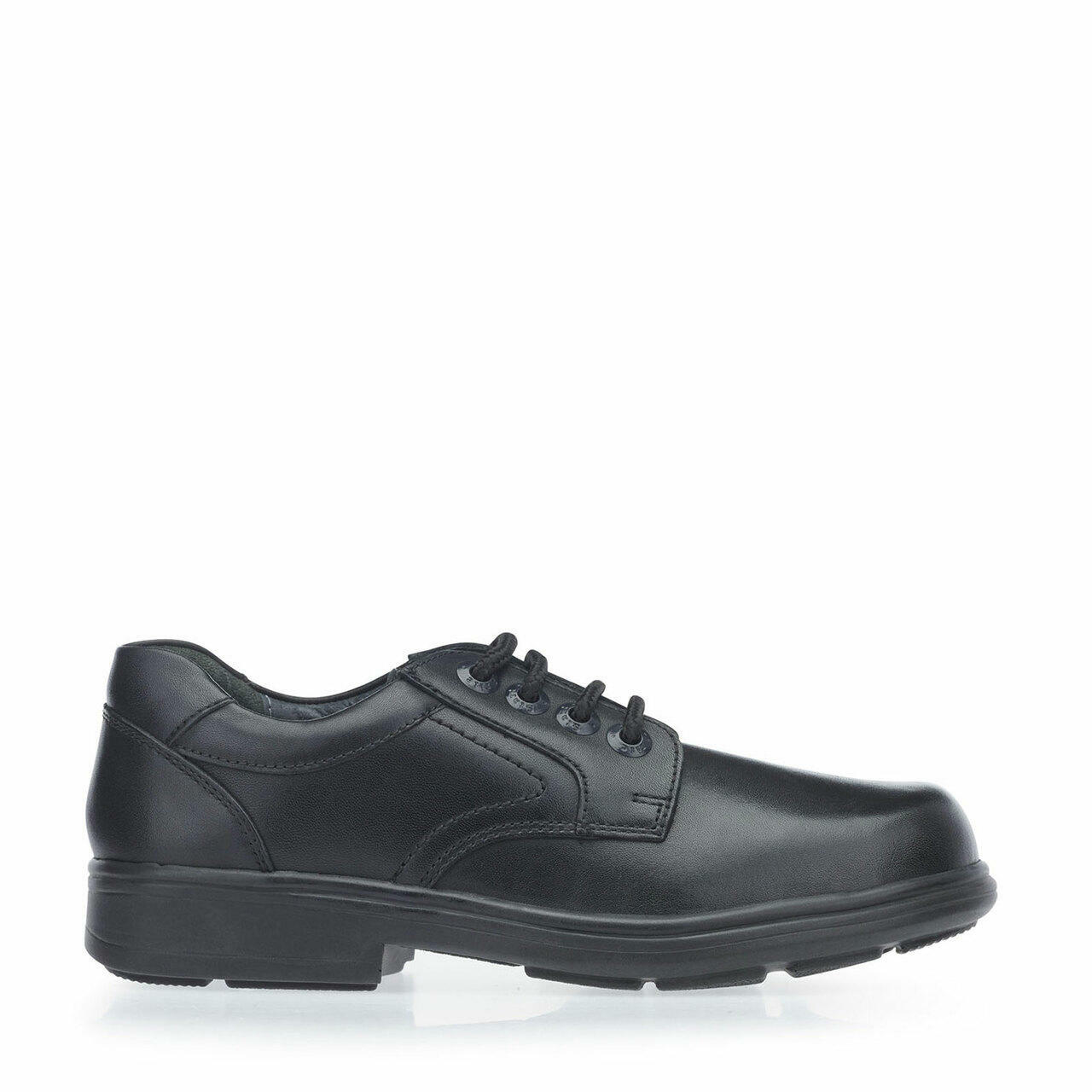 A boys school shoe by Start Rite,style Isaac, in black leather with lace up fastening. Right side view.