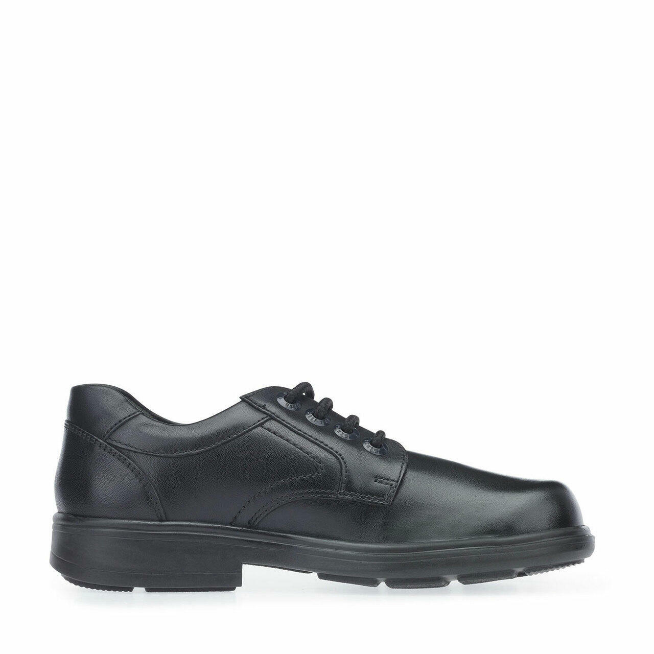 A boys school shoe by Start Rite,style Isaac, in black leather with lace up fastening. Right side  view.