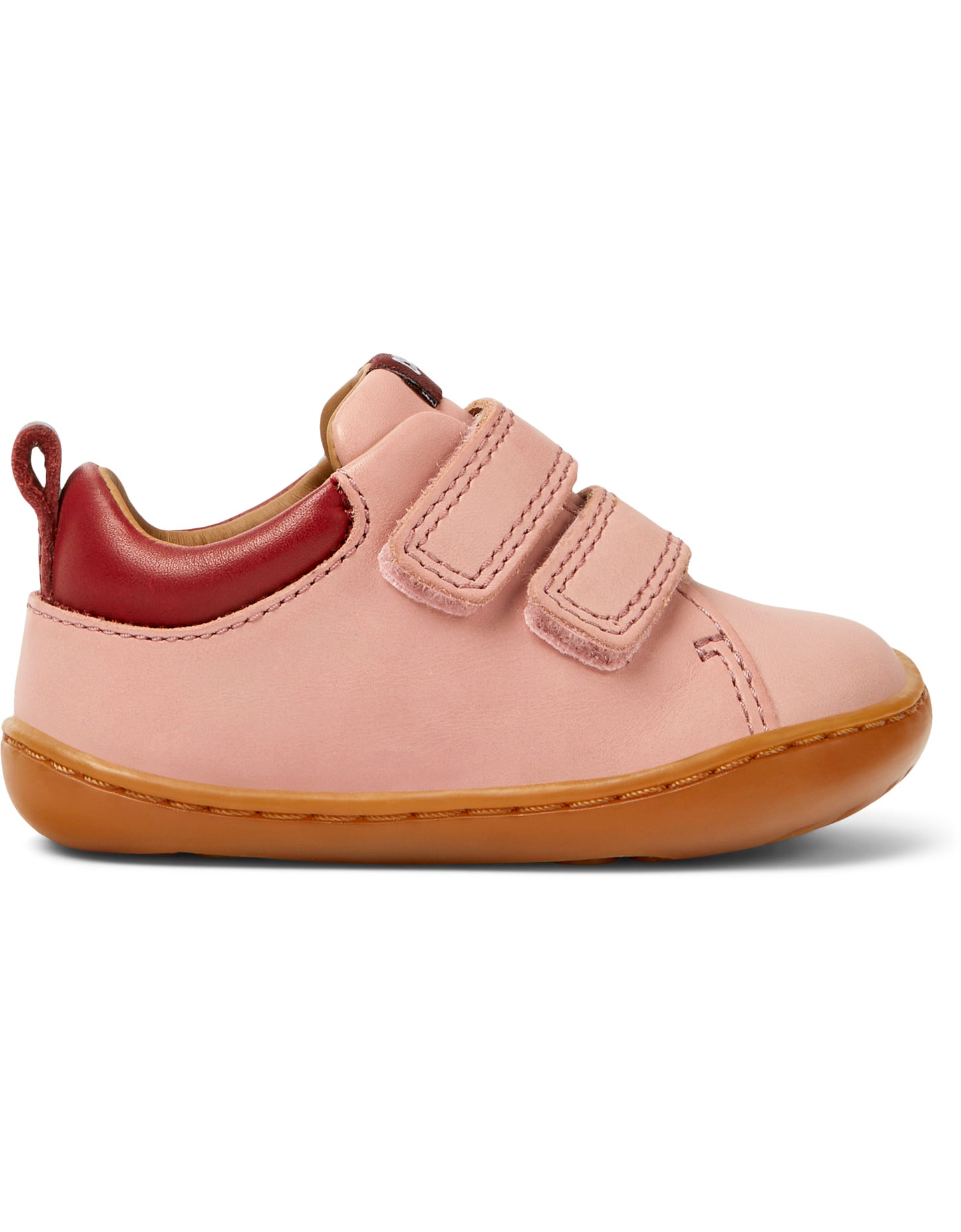 A girls casual shoe by Camper, style K800405-020, Peu Cami FW, in Pink Leather, with velcro fastening. Right Side view.