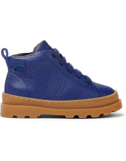 Boys boot by Camper, style K900291-003, in blue leather with lace and zip fastening. Right side view.