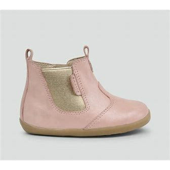 A girls chelsea boot by Bobux, style Jodphur,in gold with zip fastening.