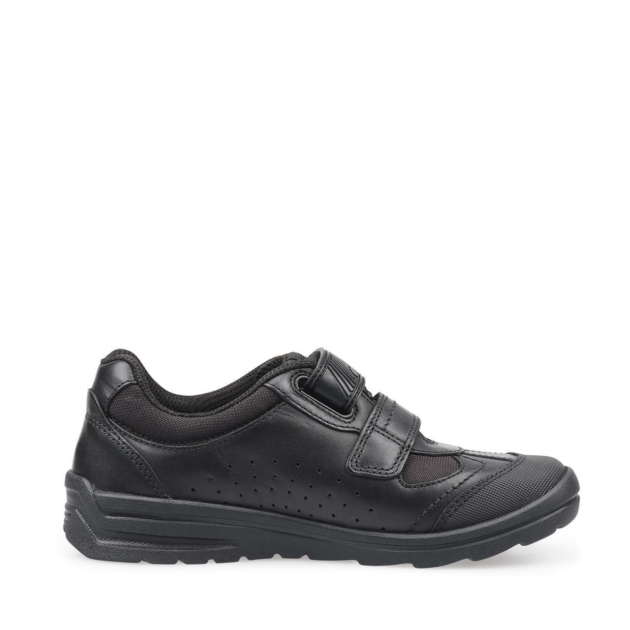A boys school shoe by Start Rite,style Rocket, in black leather with double velcro fastening. Inner  view.