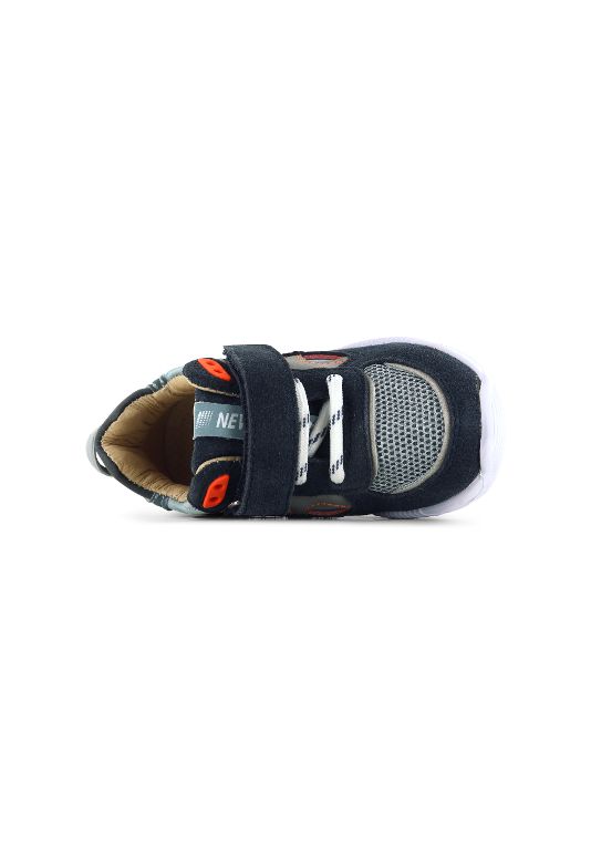 A boys trainer by Shoesme, style ST23S019-A, in Navy and pale blue with velcro fastening. Above view.