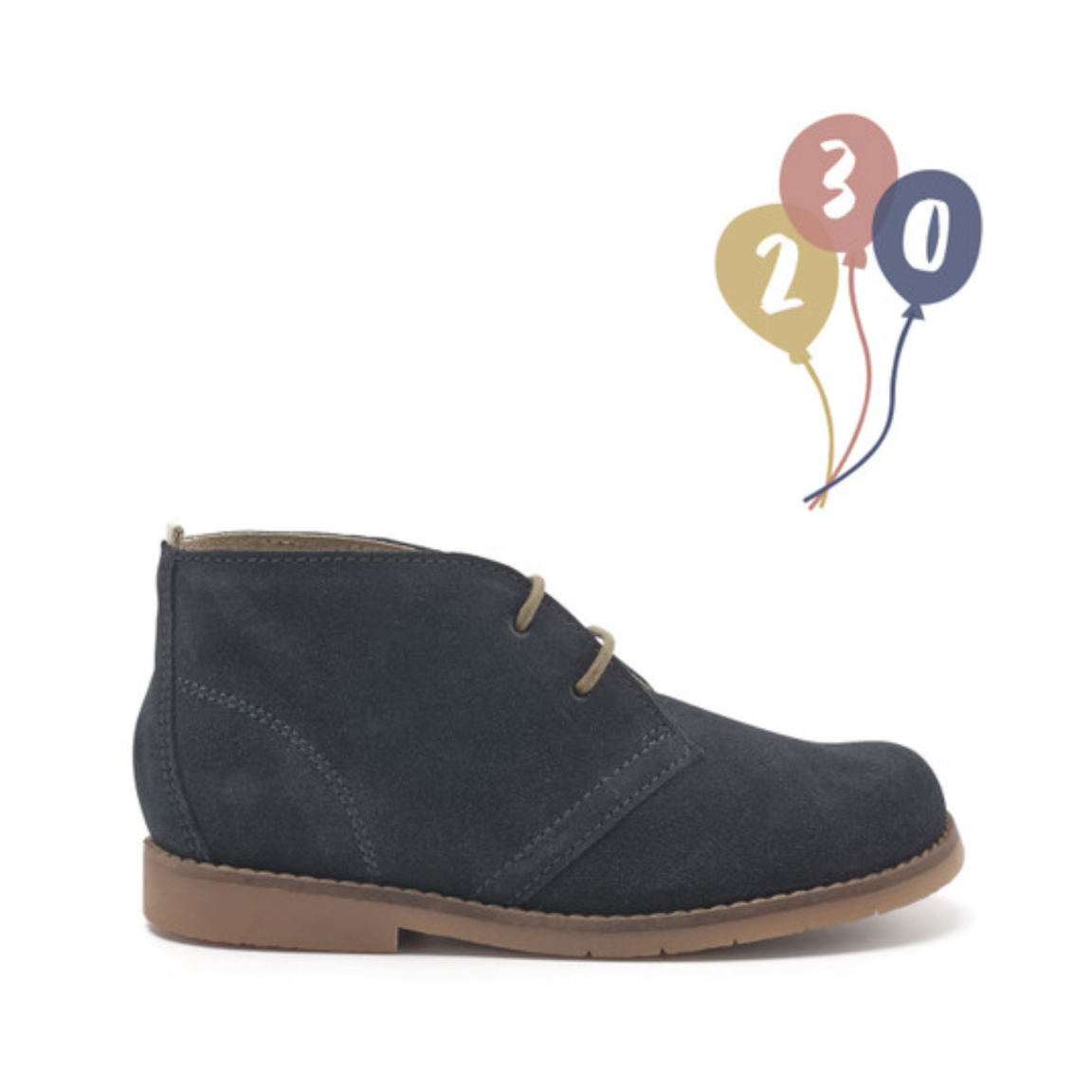 A Desert boot by Start-Rite, style Autumn, in navy suede with light brown laces and sole. Right side view.