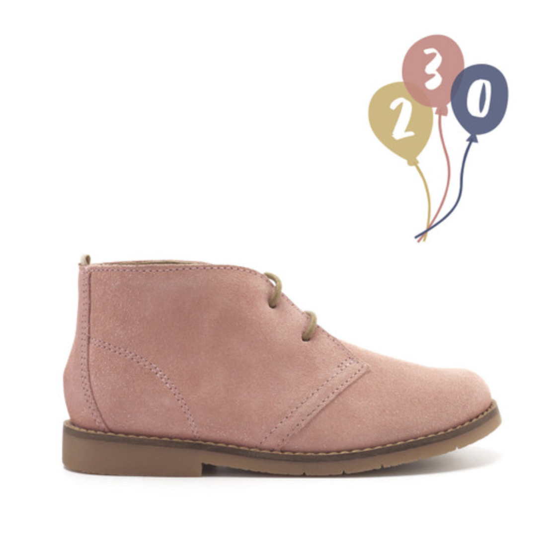 A girls desert boot by Start-Rite, style Autumn, in dusky pink glitter with light brown laces and soles. Right side view. 