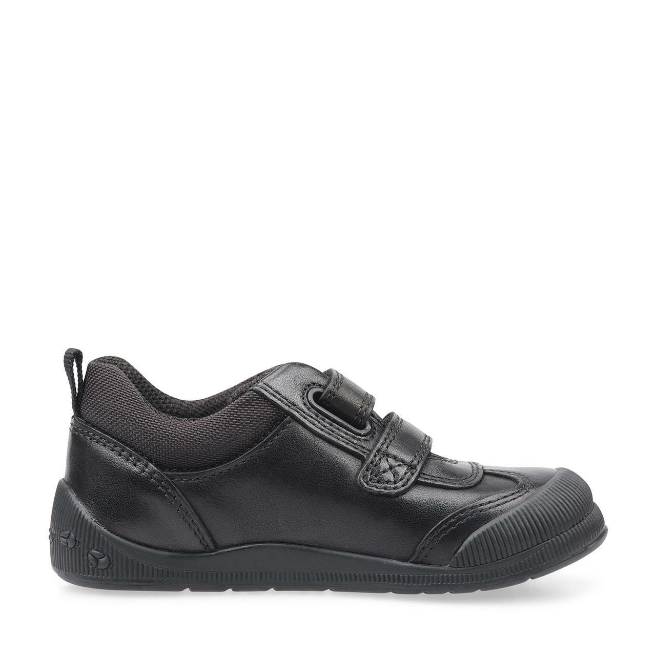 A boys pre school shoe by Start Rite,style Tickle, in black leather with double velcro fastening. Inner view.