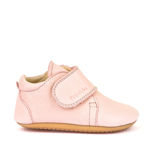 A girls pre walker ankle boot by Froddo ,style G1130005-1 in pink leather with velcro fastening. Right side view.