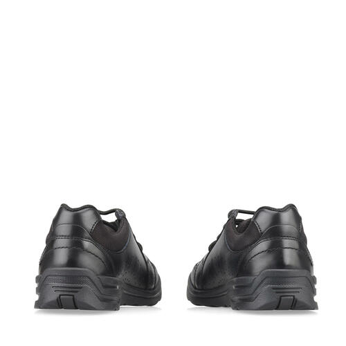 A pair of boys casual school shoes by Start Rite, style Yo Yo,in black leather with lace up fastenng. Back view.